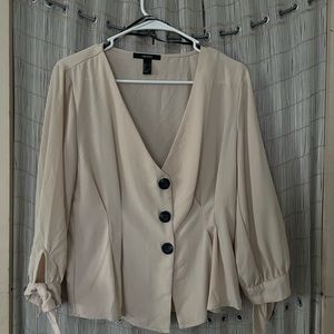 Forever 21, Long Sleeve, Buttons, Cuff sleeves, Cream Color
